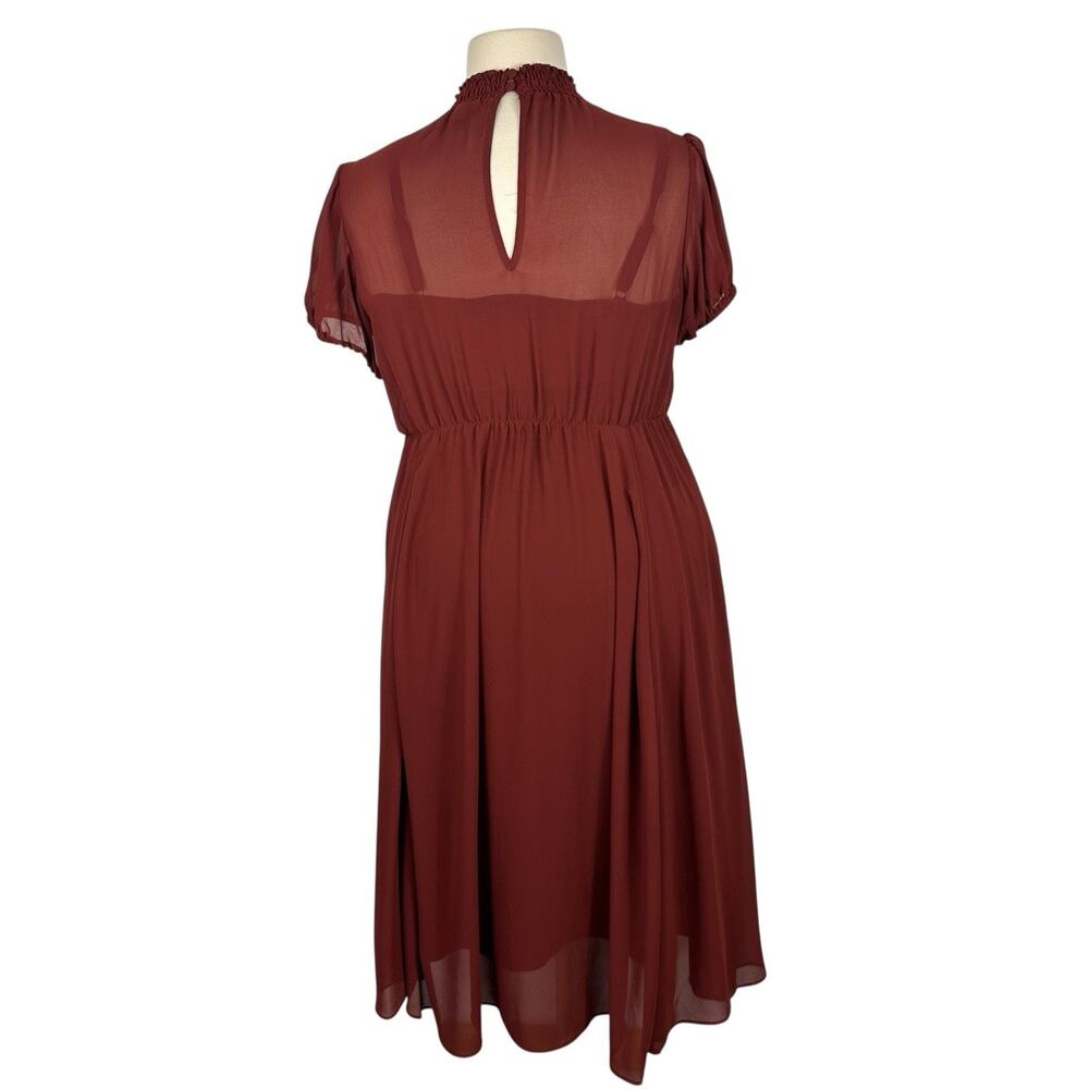Torrid Dress Women 1X Brown Chiffon Midi Smocked Neck Lined Romantic - Picture 3 of 11